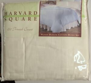 Harvard Square Woven Damask Cotton Duvet Set King Cream 230 Thread Count 3 Shams
